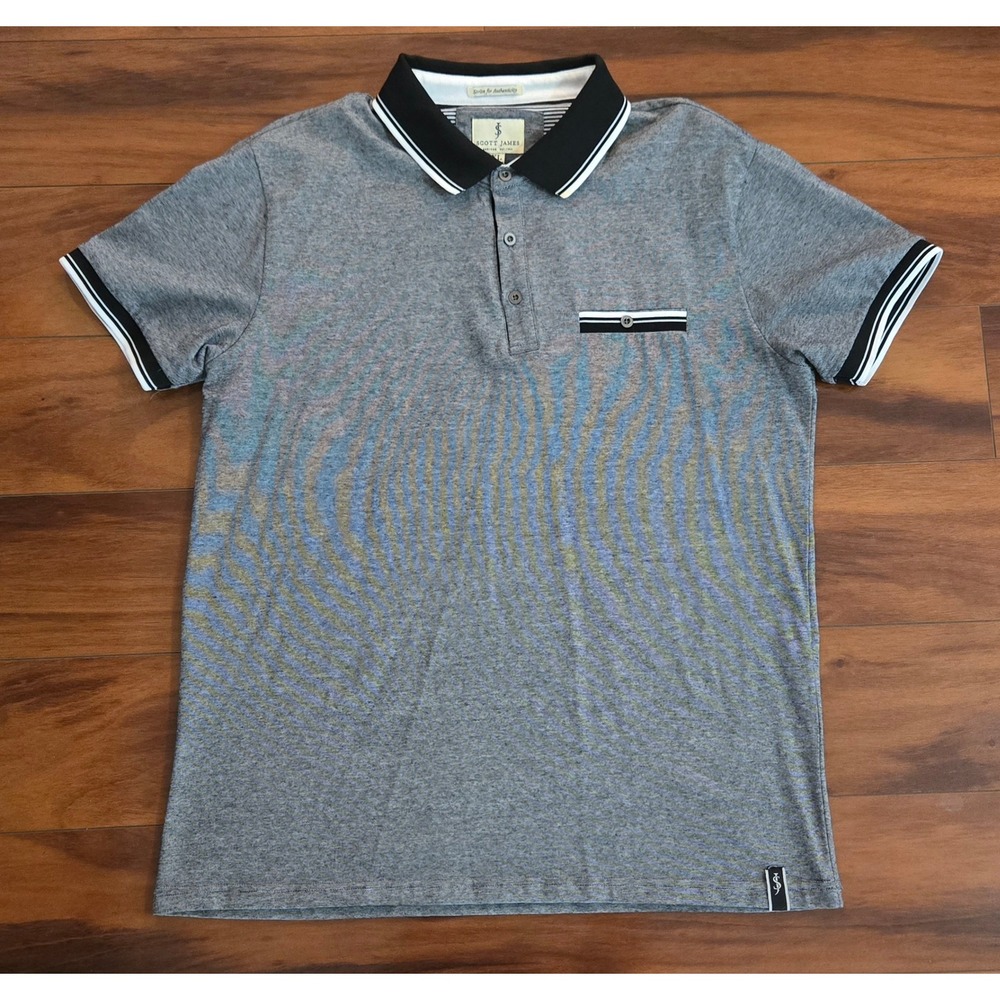 Scott James Mens XL Micro Stripe Short Sleeve Polo Shirt Tipped Collar Cotton